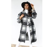 Long loose checkered jacket for women, shirt with flap, , new
