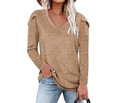 Casual long sleeved T-shirt with petal collar, women, suitable for spring and autumn