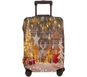 Christmas Decoration Travel Suitcase Protector Wooden Golden Balls Light Evergreen Fir Washable Elastic Luggage Cover With Concealed Zipper