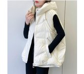 Duck Down Vest Hooded Jackets Puffer Coats Sleeveless Plus Size Keep Warm Outwear Autumn Winter Knitted Patchwork  44 42 40 38
