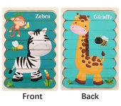 Cartoon Animal Double-sided Strip Wooden Puzzles Jigsaw Game Kids Educational Toys for Children