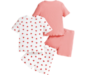 Girls' Heart Print 2Pc Set - Red & Pink Sleeveless Outfit, Comfy Summer Play Clothes for Indoor & Daily Wear 4-7Y