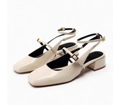Vintage Heeled Pumps Women Fashion England Style Square Toe Sandals Elegant Leather Stiletto Heels Causal Slingback Shoes