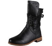 Botas Cortas De Moda Para Mujer, Botas De Mujer De Tacón Grueso De Tacón Bajo Con Cordones De Cabeza Redonda