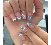 Set De Uñas Postizas Cortas Francés Minimalista Con 1 Jalea Y 1 Archivo De Uñas 24 PCs Uñas De Tiras Estilo Jelly Y Minimalista