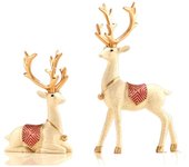 2pcs Chinese Style Resin Deer Ornaments Minimalist Modern Elk Statue Creative Cute Animal Sculpture Micro Landscape