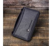 Genuine Leather Men Clutch Wallet  Brand Male Card Holder Long  Zipper Around Travel Purse With Passport Holder 6.5" Phone Case