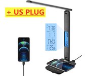 Wireless Charger Pad LED Desk Temperature Alarm Clock Eye Protect Study Business Light Table Lamp 10W Fast Charging Station