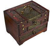 Creative Retro Distressed Storage Box Multifunctional Vintage Wooden Treasure Box Antique Design with Mirror Dressing Box