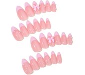 Pink Edge False Nails with 3D Bow Chip-Proof Smudge-Proof Fake Nails for Manicure Lovers and Beauty Bloggers