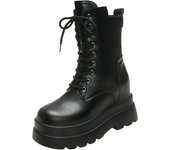 2024 New Women Winter Ankle Boots 9CM Heels Chunky Leather Shoes High Platform Snow Boots Woman Lace-up Short Boot Zapatos Mujer