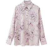 BUNO-blusa de satén para mujer, Tops con estampado Floral, cuello vuelto, camisa de una sola botonadura, camisas holgadas elegantes de manga larga a la moda