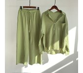 685 Women's two-piece retro shirt, high waisted loose pants, large size, 2024