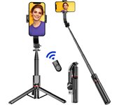 Trípode de Teléfono de Palo de Selfie de Aleación de Aluminio de 104.14 cm, Extensible 3 en 1 con Mando Inalámbrico y Soporte de Trípode de Rotación 360 para iPhone 14/13/12/11 Pro/XS Max/XS/XR/X, para Smartphone Android, Portátil, Ligero
