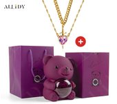 Luxury Hot Red Zircon Heart & Dagger Pendant Double Couple Necklace Set with Real Preserved Rose & Teddy Bear – Romantic Jewelry Gift for Mother’s Day, Valentine’s Day, Birthday & Anniversary