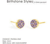 Pendientes perforadas birthstone pendientes Zirconia pendientes joyas de acero inoxidable pendientes señora
