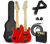 3rd Pack de guitarra eléctrica de tamaño 1/4 para niños principiantes de 3rd Avenue, amplificador portátil de 5 W, cable, funda de transporte, púas y correa, Negro