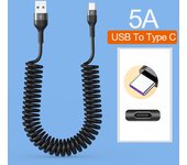 5A 66W Super Fast Spring Retractable Charging Cable 1-1.5M Type-C/Micro USB/PD Car Kit Charger Charge Line For iPhone Android
