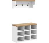 Recibidor con Perchero y Banco Zapatero 2 en 1 Muebles de Entrada con 3 Ganchos y Estantes para 9 Pares de Zapatos 75x30x50 cm y 75x20x22,5 cm Blanco