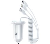 3 IN 1 Mini Car Charger Fireproof PC Material 2 Ports 15W With Type-C IOS Micro-USB Cable Power Adapter Compatible With iPhone