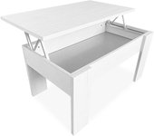 Online 0 Mesa de Centro Elevable, Mesita de Salón o Comedor, Acabado en Color Blanco con Tapa Gris, Medidas: 90 cm (Ancho) x 50 cm (Fondo) x 46-57 cm (Alto), Madera, 90 x 50 x 46/57 cm