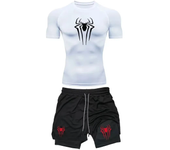 Men's Workout Compression Set Y2K Spider Printed Gym Tshirts Breathable Running Shorts Quick Dry Sports Rash Guard Sportwear Set