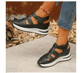 Zapatos de las señoras 2025 de alta calidad con correa de hebilla sandalias de las mujeres nuevo dedo del pie cerrado oficina y carrera verano sólido sandalias de cuña