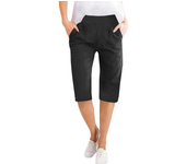 Pantalones Capris de lino y algodón para mujer, pantalones con cordón de cintura elástica, pantalones cortos informales, pantalones diarios, cinco medias pantalón