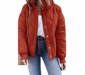 Chaqueta acolchada de manga larga para mujer, abrigo informal de Primavera y otoño, Cuello de pie, con bolsillos