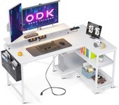 Esquinero Reversible, 120x80cm Escritorio Gaming en L con Puerto de Carga USB y Toma de Corriente, Mesa en L con Estantes & Soporte de Monitor para Hogar, Oficina, Gaming, Negro