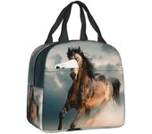 Black Friesian  Prancing Insulated Bag Resuable Warm Cooler Thermal Horse Lunch Tote Box for Women Kids School