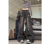 Pantalones vaqueros góticos de gran tamaño para mujer, Jeans negros y rosas cruzados, pantalones vaqueros estéticos sueltos de gran tamaño Harajuku coreanos de los años 2000