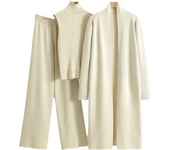 Women's 3 Piece Lounge Sets Sweatsuits Open Front Cardigan Sleeveless Top Wide Legs Pants Outfits