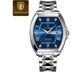 POEDAGAR Luxury Stainless Steel Watches for Man Luminous Waterproof Date Week Men Watch Tonneau Case Men's Quartz Watches