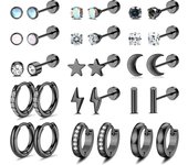 15Pares Pendientes Cartilago Oreja Para Mujer Hombre Plata Oro Negro, 20G Acero Quirurgico Pendientes Hipoalergenicos CZ Huggie