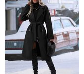 2024 New Solid Color Thick Lapel Lace Double-breasted Long Coat Women's Windbreaker