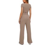 Women's 2 Piece Outfits Lounge Sets Short Sleeve Tops & High Waist Wide Leg Pants Tracksuit Sets