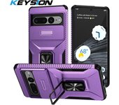 KEYSION Shockproof Case for Google Pixel 7 Pro 7A 8A 9 Pro XL Slide Camera Protection Ring Stand Phone Cover for Pixel 9 8 7 Pro