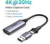 UGREEN HDMI Video Capture Card 4K 60Hz USB C Input 1080P 30FPS HD Recording Streaming Video Games OBS Capturer Cards Compatible with MacBook iPad Pro Switch PS5 Xbox TV Stick Camera
