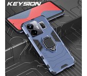 KEYSION Shockproof Armor Case for Realme GT 3 240W GT Neo 5 Silicone+PC Metal Ring Stand Phone Cover for OPPO Realme GT 3