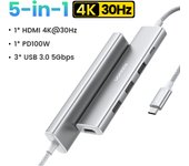 UGREEN 5-IN-1 USB C HUB HDMI 4K30HZ USB 3.0 5Gbps for MacBook Air Pro SAMSUNG S25 Ultra 24 Ultra iPad Pro, White