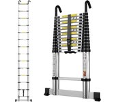 Escaleras Plegables Aluminio,  Escalera Telescópica, Escalera Plegable Portátil, con Barra Estabilizadora y Ganchos Extraíbles Adecuado para Mantenimiento del hogar, Camping, Carga 150 KG