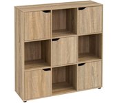 90x29x89 cm Estantería de Madera, Librería, Estantería Cubo con Puertas y Compartimentos Abiertos, Mueble almacenaje, en Color Natural de  para para Estudio,Dormitorio, Salón y Oficina