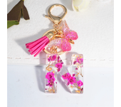 Exquisite Pink Dry Flower Resin 26 Initial Keychain Butterfly Tassel Pendant A to Z Keyring for Women Valentine's Day Gift