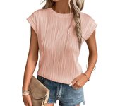 Tops casuales para mujer, tops de moda de verano, cuello redondo, mangas ultracortas, camisetas de verano de colores lisos