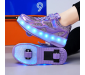 Zapatos de patín de 2 ruedas para mujer, zapatos de tendencia para niña con LED retráctil, zapatillas informales de doble propósito con ruedas