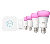 Philips Hue White & Color Ambiance Kit de inicio: 4 bombillas inteligentes E27 (1100) + regulador de intensidad
