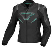 Macna Pointer perforado Chaqueta de cuero de moto para mujer - Negro Verde (46)