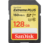 extreme plus 128gb sdxc memoryc up to 150mb s uhs-i c10 u3 v 30
