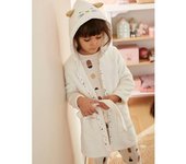 VERTBAUDET Bata Gato personalizable, de punto peluche, niña blanco claro liso con motivos